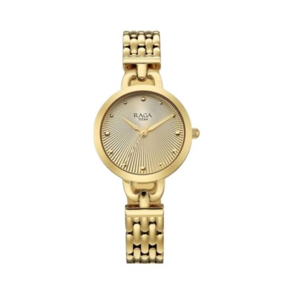 Titan Raga Showstopper 95349YM01 Gold Dial Metal Women Watch